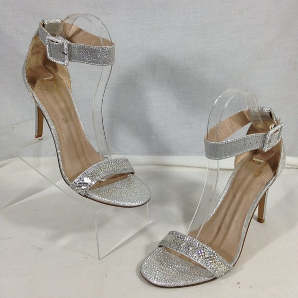 Mix No. 6 Women's Silver Glitter Ankle Strap Heels Size 8.5M - Picture 1 of 9